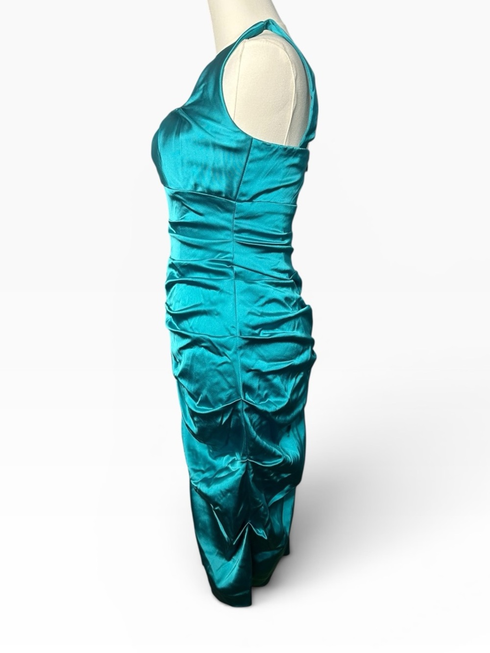 Vintage 90s Caché Ruched Satin Bodycon Dress Size 4 Made in USA - Picture 4 of 9
